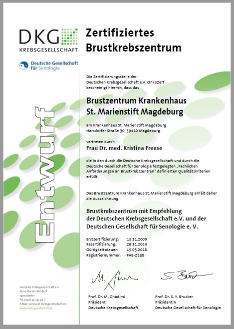 das aZertifikat der Deutschen Krebsgesellschaft mit einer Gültigkeit bis 2028