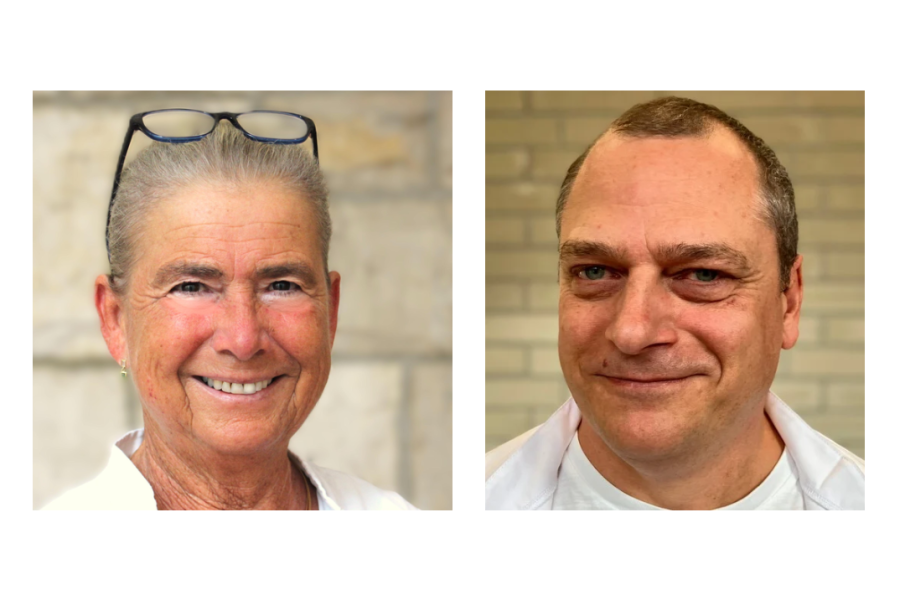 Die neuen Orthopäden Frau Dr. Schenk und Herr Dr. Lietz lächeln in die Kamera.