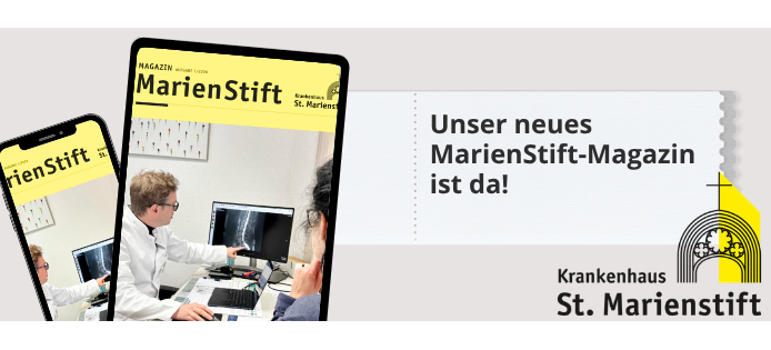 Sie erkennen das Cover des neuen MarienStift-Magazins.