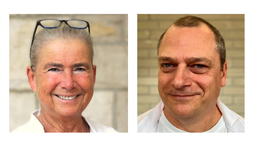 Die neuen Orthopäden Frau Dr. Schenk und Herr Dr. Lietz lächeln in die Kamera.