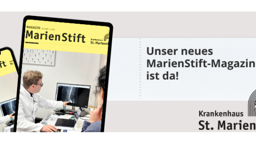 Sie erkennen das Cover des neuen MarienStift-Magazins.