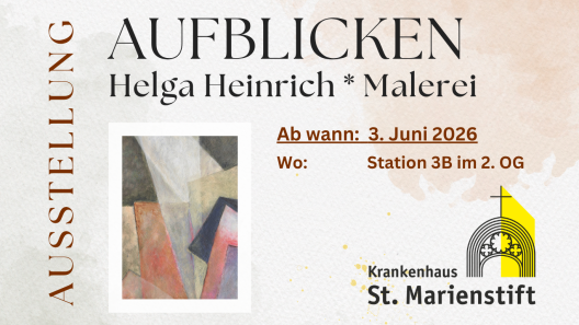 Auf dem Flyer sind die Ausstellungsdaten sowie ein abstraktes Bild der Künstlerin zu erkennen.